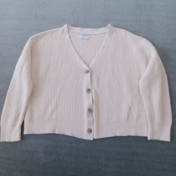 Old Navy Cardigan Sweater Womens XL Beige Knit V Neck Casual Stretch Minimalist - Picture 1 of 10